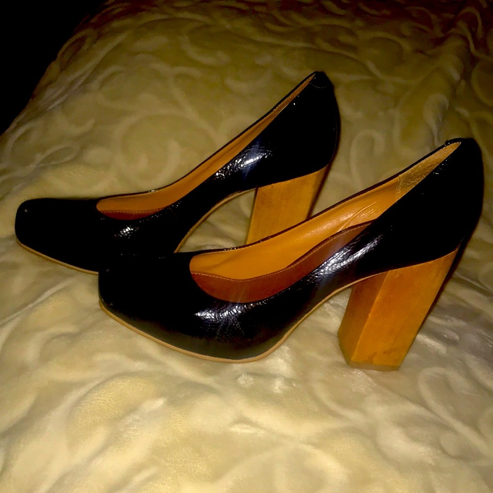 Aldo Patented Leather Pumps with Wooden heels